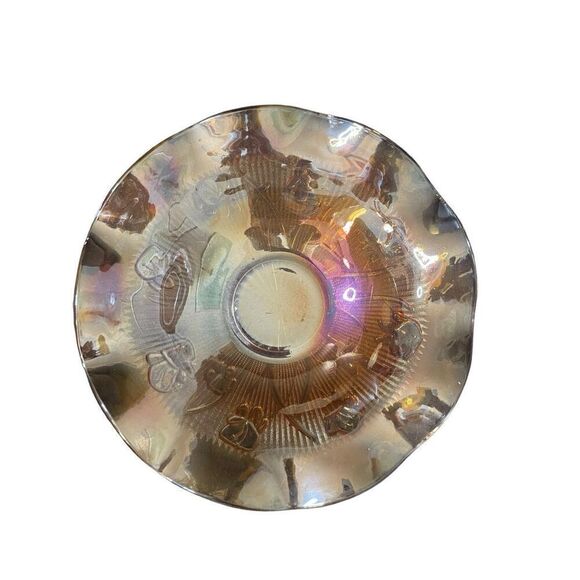 Vintage Jeannette Iridescent Marigold Salad Serving Bowl Iris & Herringbone - Picture 2 of 5
